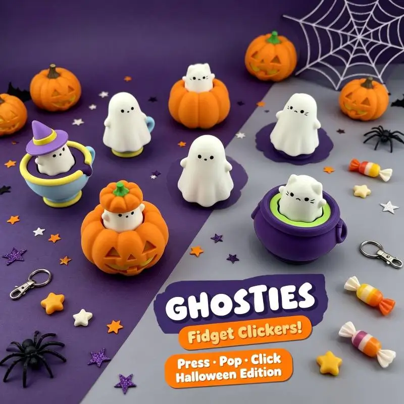 3D-gedruckter gruseliger süßer Cupcake-Clicker-Fidget-Halloween-Schlüsselanhänger, Fingerspitzen-Druck-Dekompressionsspielzeug für Halloween-Partygeschenke – Detail 6