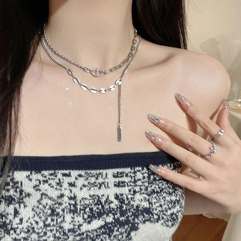 Stacked Tassel Necklace Female Summer Luxury Advanced Design Sense Niche Hip-hop Temperament Clavicle Necklace Chain