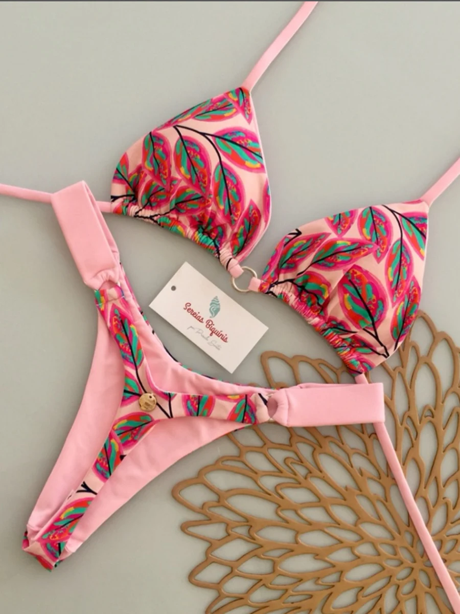 

Micro Bikini 2026 Push Up Women Swimsuits Sexy Swimwear Print Bikini Set Halter Biquini Thong Swimsuit Summer Beachwear