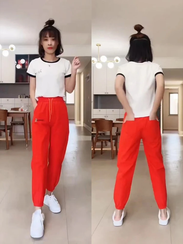 Wiosna Lato Nowy Kolor Szybkoschnące Spodnie Dresowe Cienkie Białe Haremki Damskie Luźne Elastyczne Spodnie z Gumką w Pasie Modne Uniwersalne