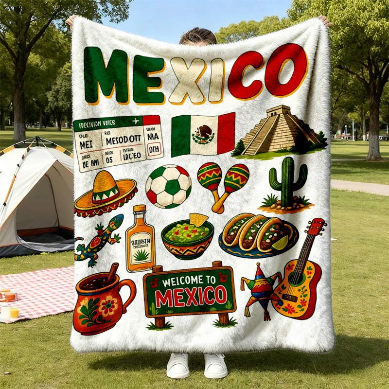 Mexico Football Fan 2026 Flannel Blanket, Mexican Football Tournament Flannel Throw, Mexico Travel 2026 Cozy Blanket