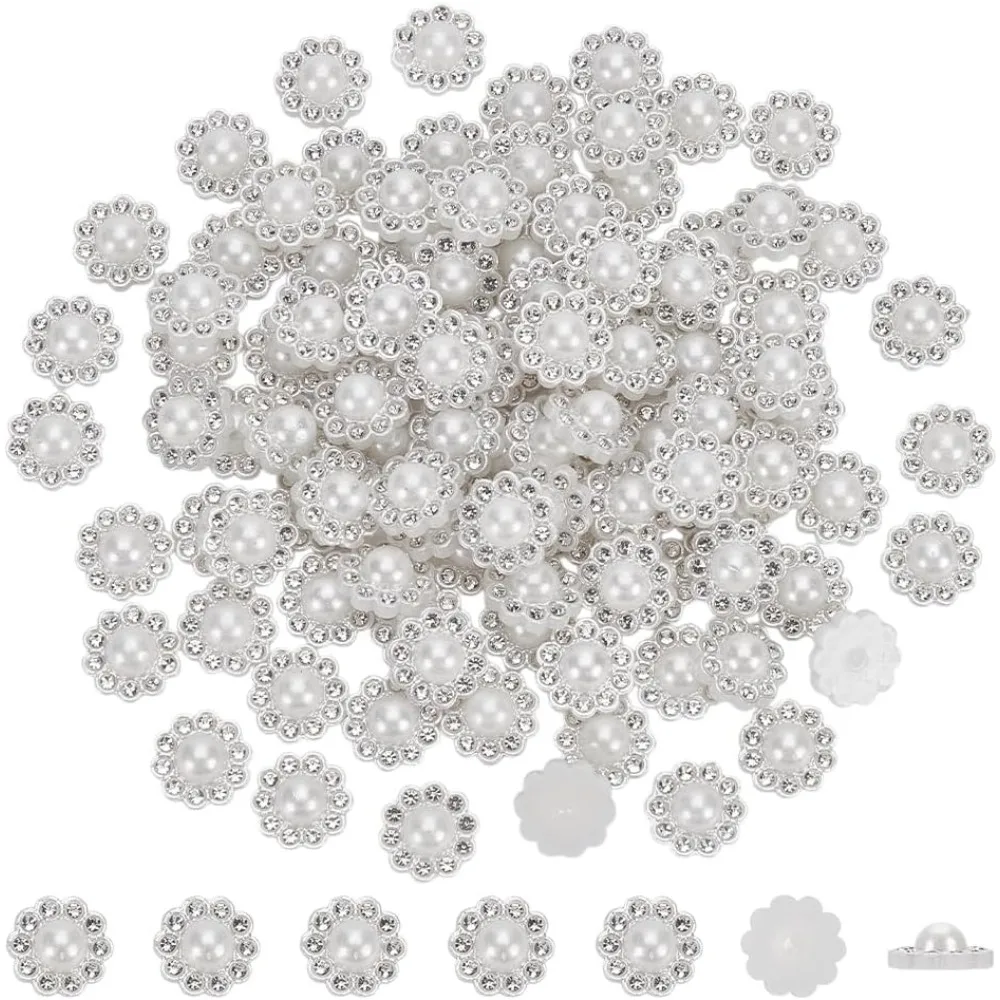 100 قطعة أزرار اللؤلؤ الصناعي من حجر الراين 0.51x0.53x0.24 بوصة أزرار بيضاء مسطحة الظهر من اللؤلؤ الزهري بدون ثقب أزرار بلاستيكية ABS #1