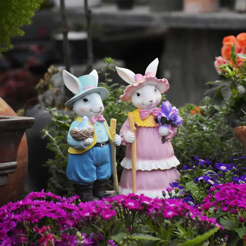 Outdoor Garden Decor Creative Rabbit Statue Rustic Farmhouse Ornament Kindergarten Animal Statues Balcony Landscape Decoration