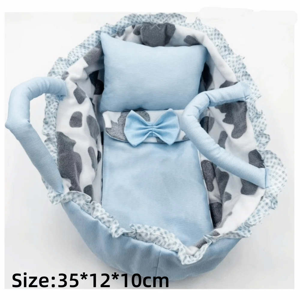 Hand-pull Design Doll Basket Soft Ruffled Design Dollhouse Accessories Pink Gingham Washable Material Pretend Play Toys view 6