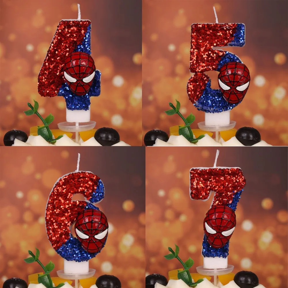 Супергерой Человек-Паук, забавная фигурка, свеча, милый мультяшный узор, От 0 до 9 лет, свеча для вечеринки, дня рождения, украшение для торта, детский подарок на вечеринку