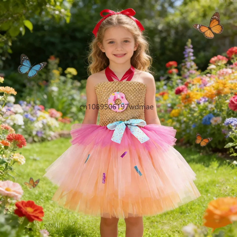 

Mädchen Candy Donuts Tutu Dress enfant Birthday Party Happy Carnival Purim Fancy Costumes Photoshoot Tulle Dresses