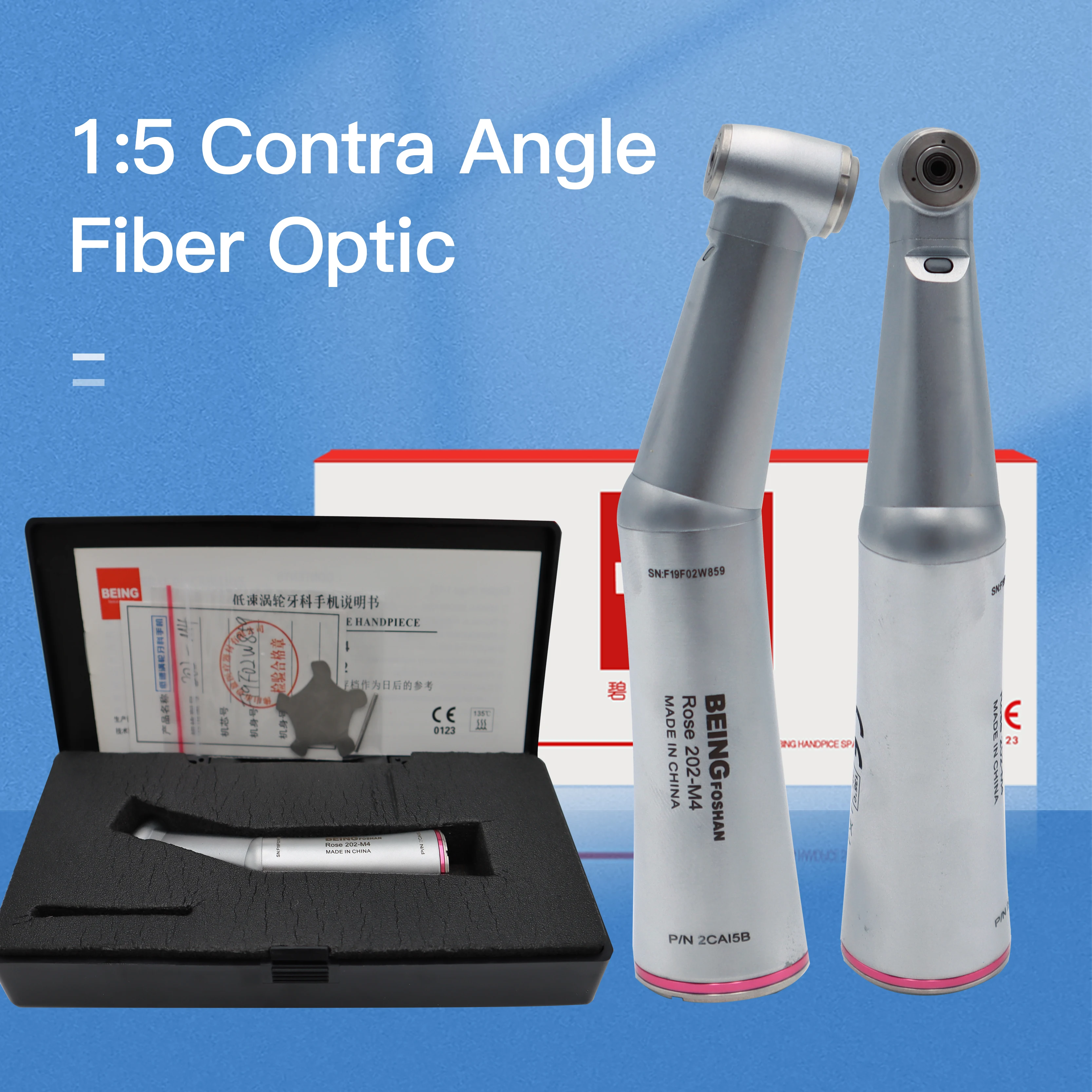 Foshan Being Factory Price 1: 5 Contra Angle Triple Water Spray Dental Low Speed Handpieces with LED for Clinic