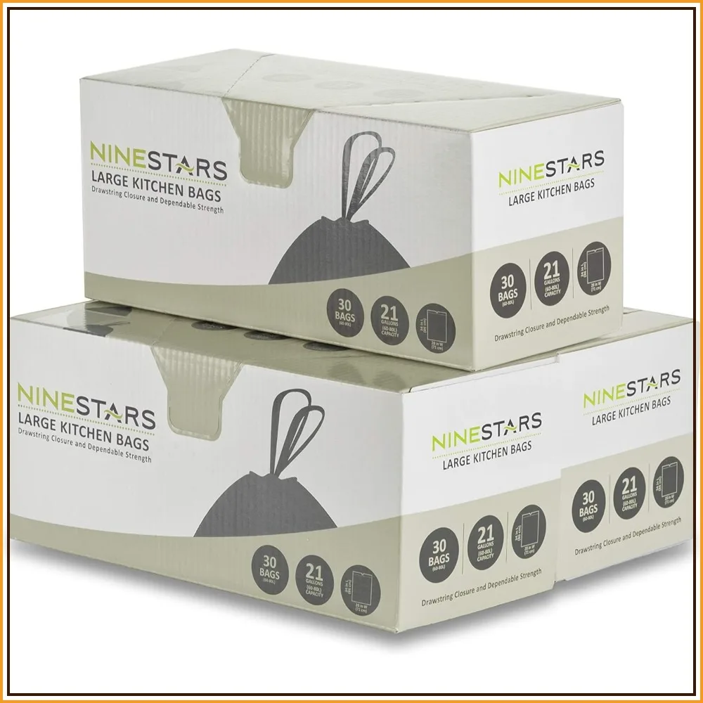 

Extra Strong White Trash Bags with Drawstring, 21 Gal / 79 L, 30 Count Pack of 3