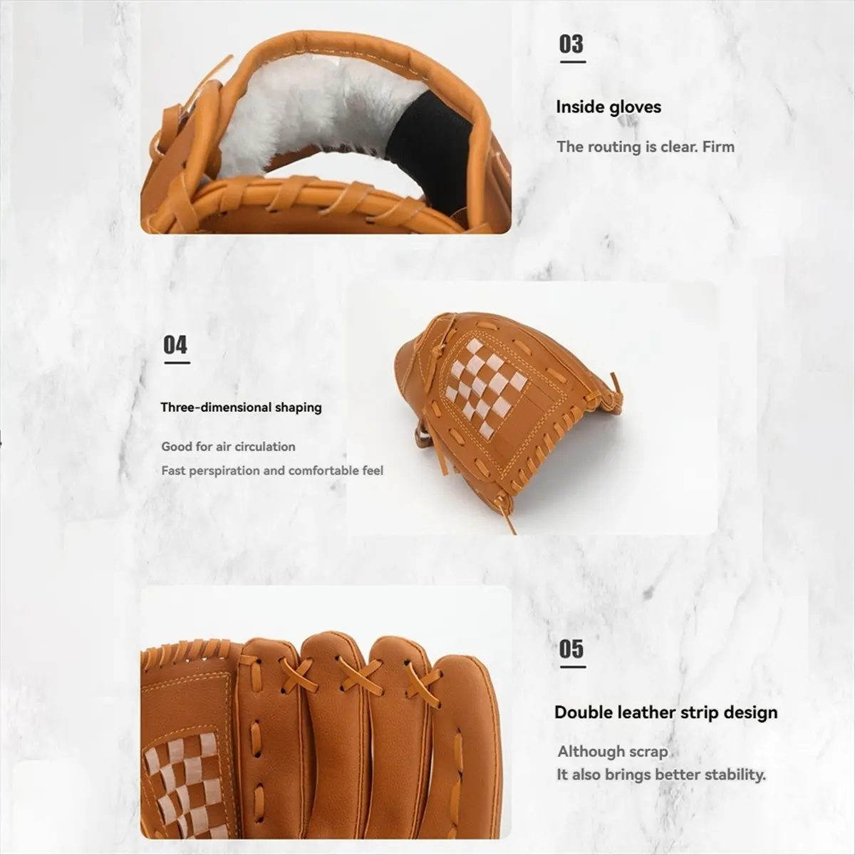 

AIMA Outdoor Sports Left Hand Training Practice Softball Baseball Gloves Pitcher Hand Players Pocket Glove 12.5Inch Brown