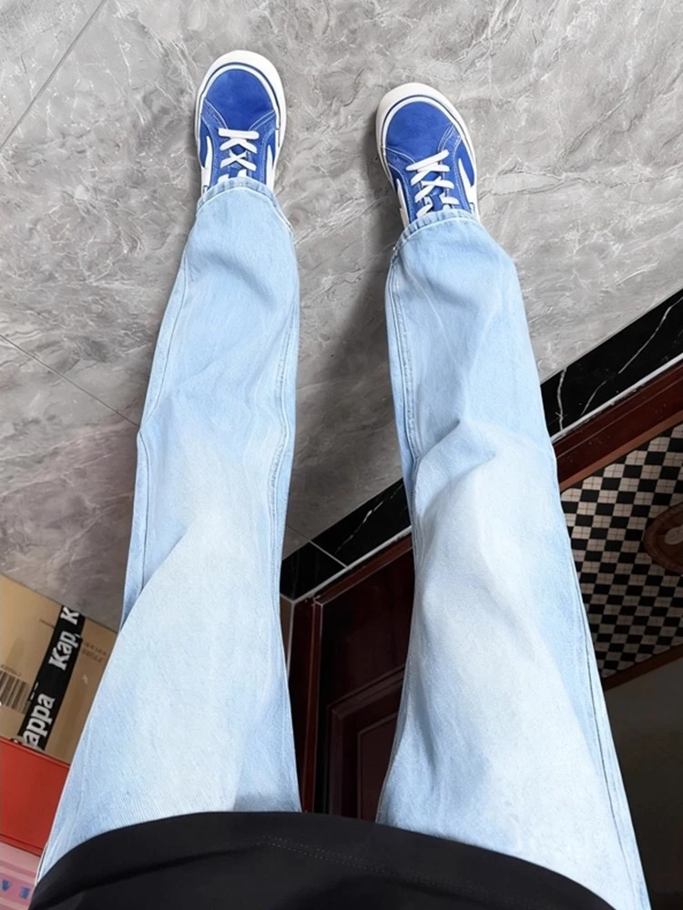 

Blue American High Street Men's Jeans mid Waist Straight Leg Micro Flared Pants Wear Resistant Daily Wear Casual Jeans