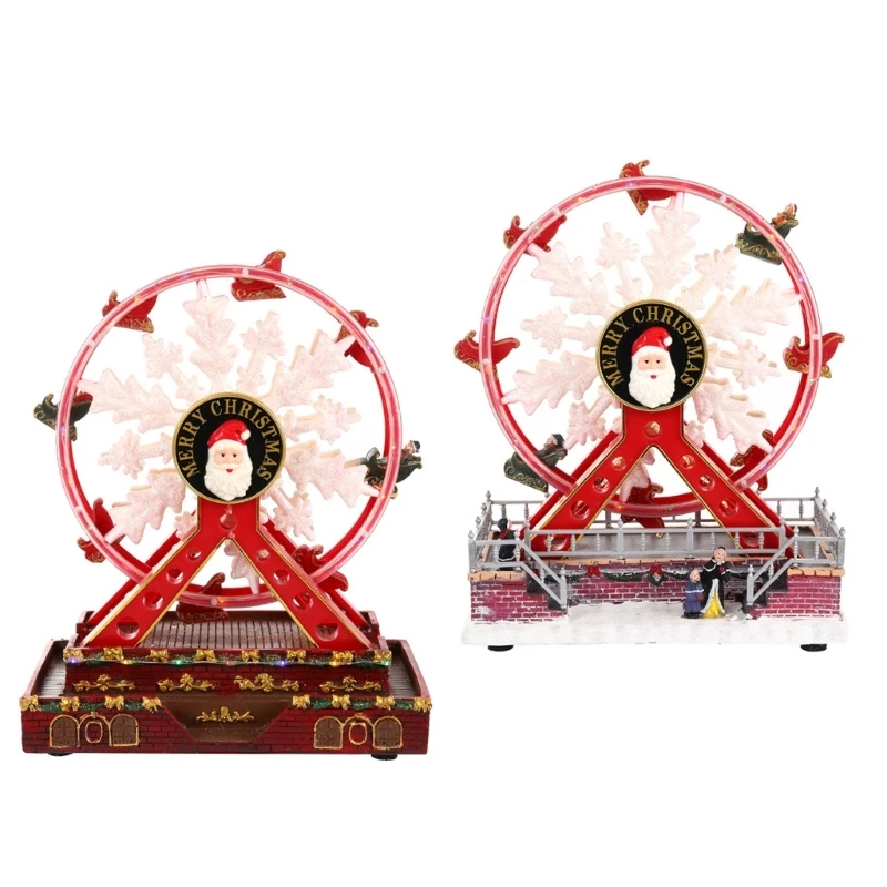 M17D Christmas Accessory Animated Ferris Wheel Decoration with LED Lights and Music Handmade Festival Desktop Ornament