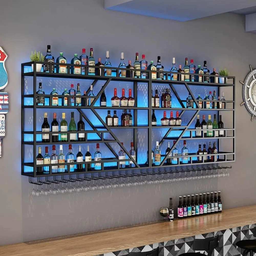 Large 4-Tier Wall-Mounted Wine Rack - Modern Diamond-Shaped Metal Bottle Holder for Bar Storage