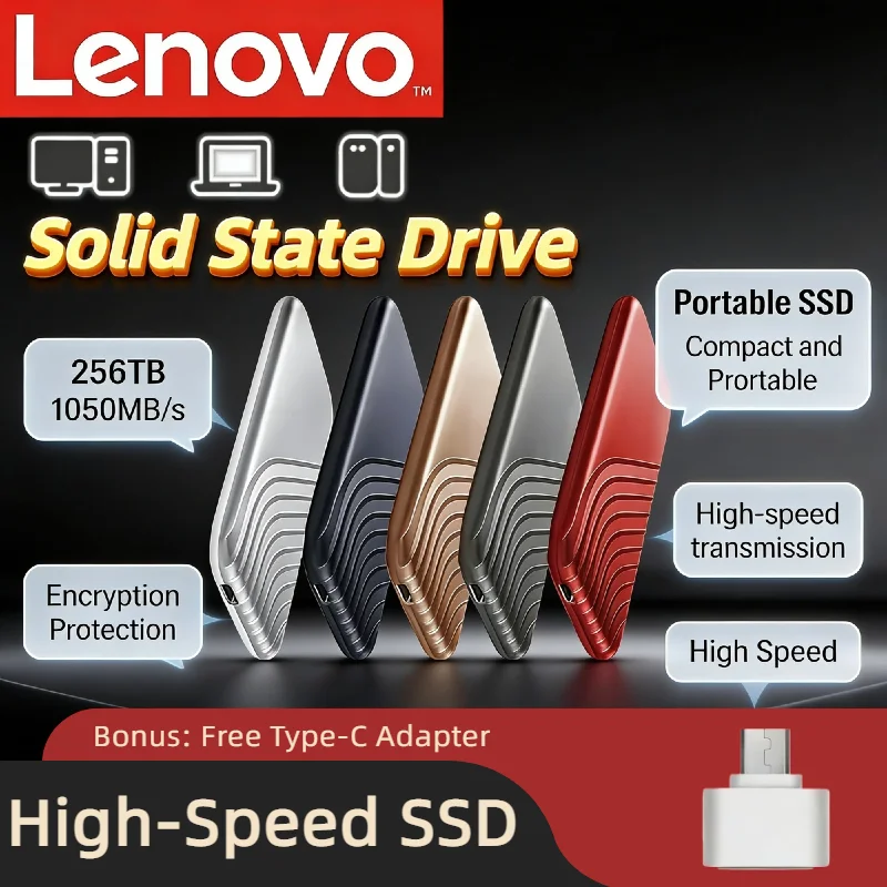 

Официальный портативный SSD-накопитель Lenovo 2026 года, 16 ТБ, 8 ТБ, 4 ТБ, 2 ТБ, внешний жесткий диск USB 3.1 Type-C, быстрая загрузка, для ноутбуков, Mac, PS5, Xbox, ПК