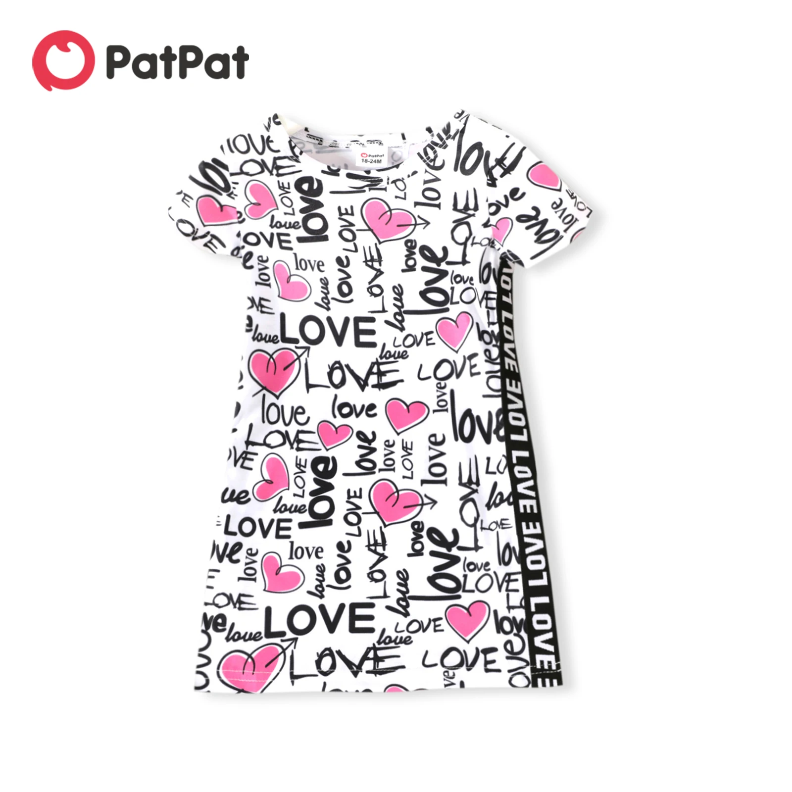 PatPat Toddler Girl Letter Heart Print Short-sleeve Dress Suitable for Summer Season Soft and Comfortable  Perfect for Outings