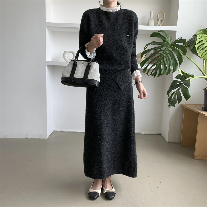 مجموعة Ele Knitted Dr and Top للنساء أوائل الربيع Faion Rich Girl Sle Long Sve Crew Ne سترة ودكتور كومبو