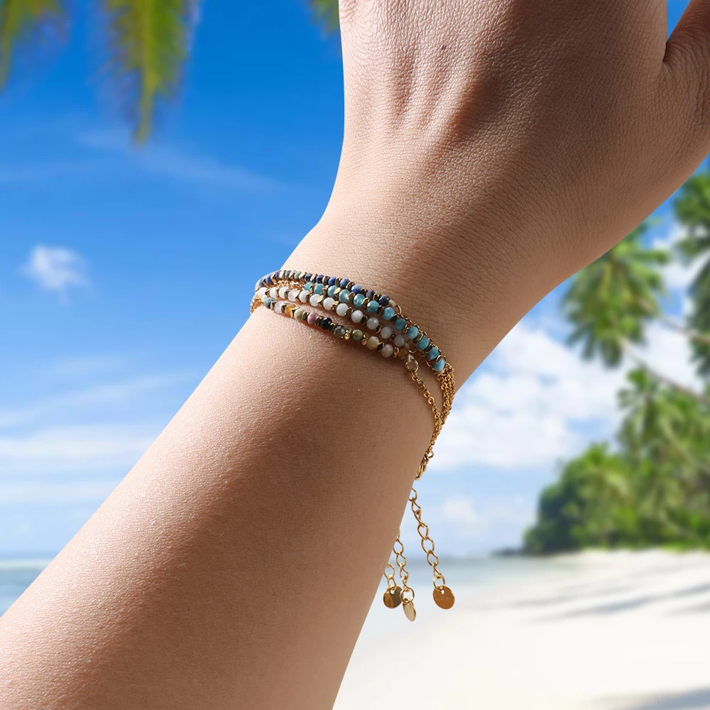 ZMZY Simple Korean Style Women Stainless Steel Jewelry Chain Small Natural Stone Tourmaline New In Cute Summer Friends Gifts