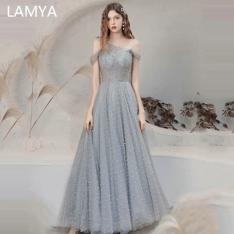 

Customized Fashinable Pearls Beading Evening Dress For Women Elegant Formal Dresses Plus Size vestidos de mujer casual elegante