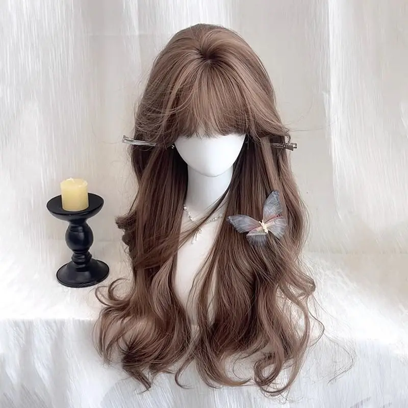 

Wig female long curly hair natural flax brown gentle sweet Japanese whole head cover