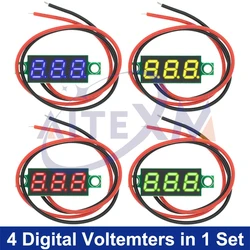 4PCS Set 0.28 Inch 2 Wires 2.5V-40V Mini Digital Voltmeter Voltage Tester Meter Red/Blue/Yellow/Green LED Screen Meter In 1 Set