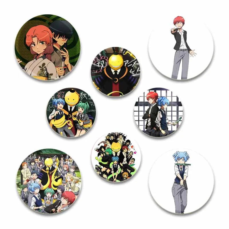 

58mm Anime Assassination Classroom Round Pins Cartoon Character Badges Cosplay Handmade Tinplate Brooch for Clothes Decoration