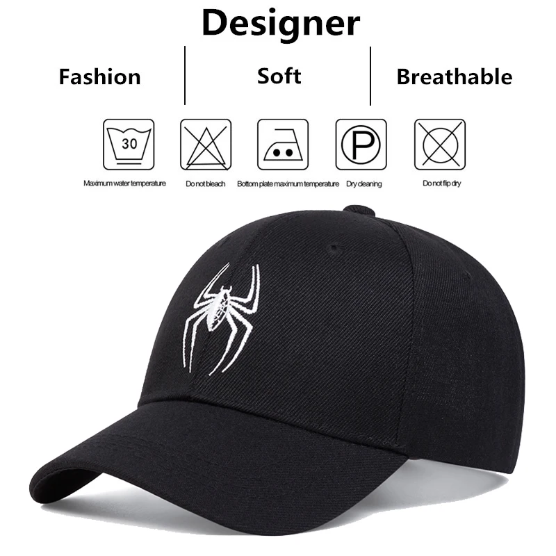 Unisex Spider Embroidery Baseball Caps Spring Autumn Outdoor Adjustable Casual Hats Sunscreen Hat