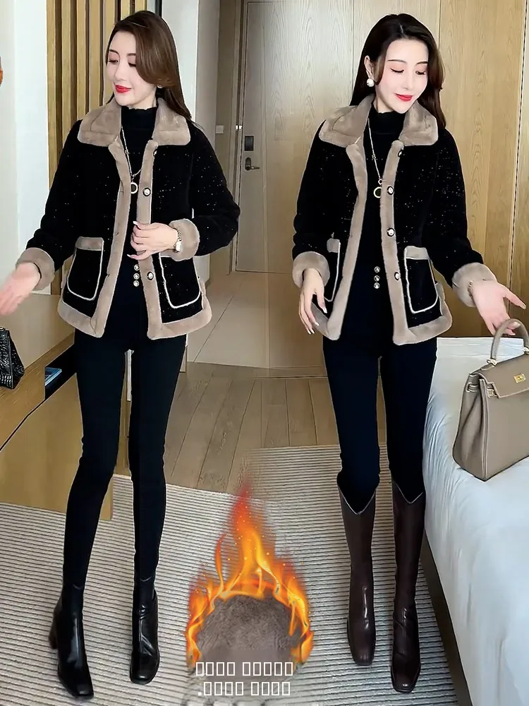 

Faionable Fce Lined Thi ort Coat for Women Winter New Sle Small Size Cotton Top Ladies Ele Sle Polyester Fab...