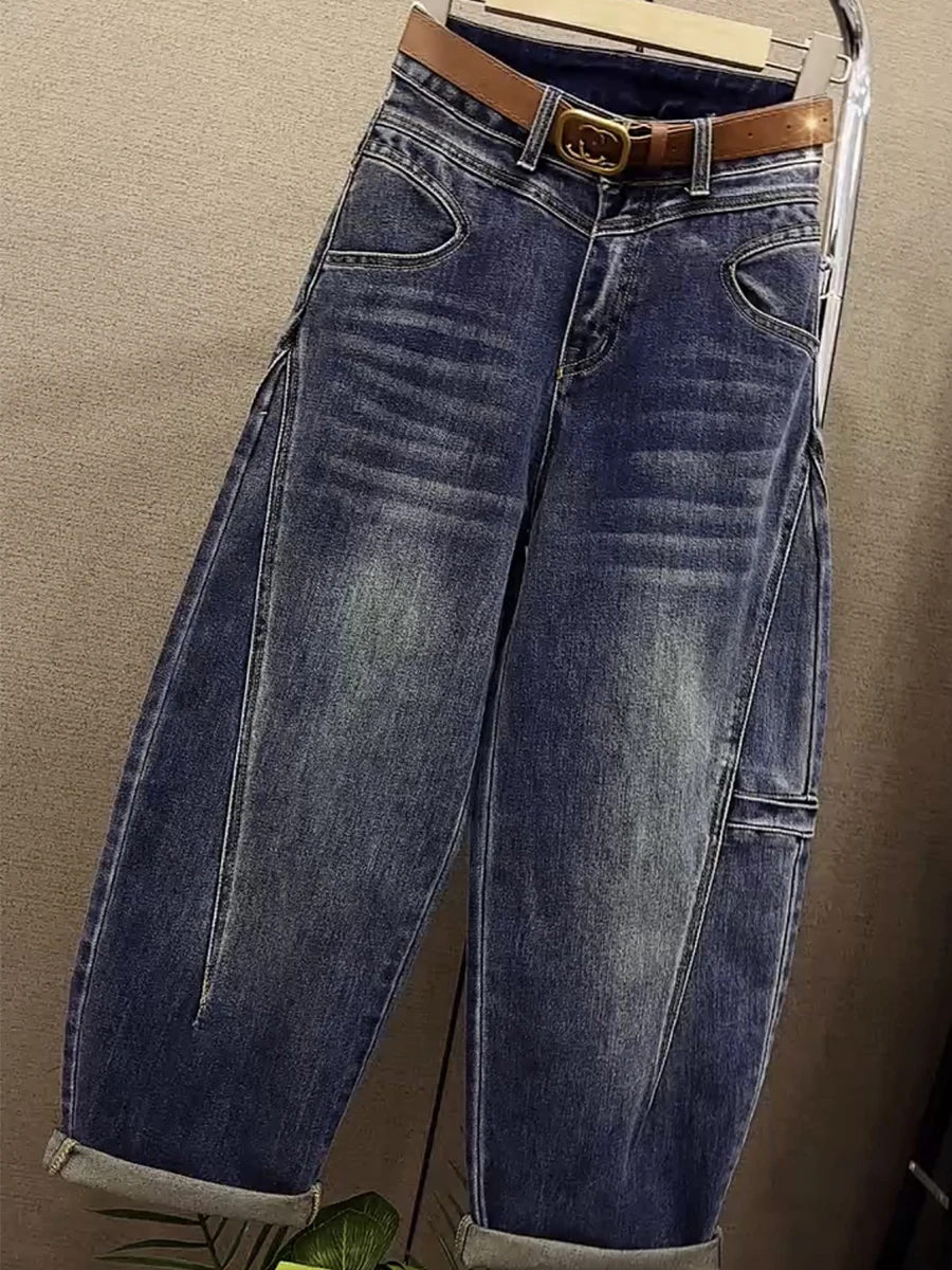 

Джинсы Mom с высокой талией, весна-осень 2025, новые, винтажные, синие, джинсовые, в стиле Харлан, женские, с пэчворком, утягивающие, повседневные брюки