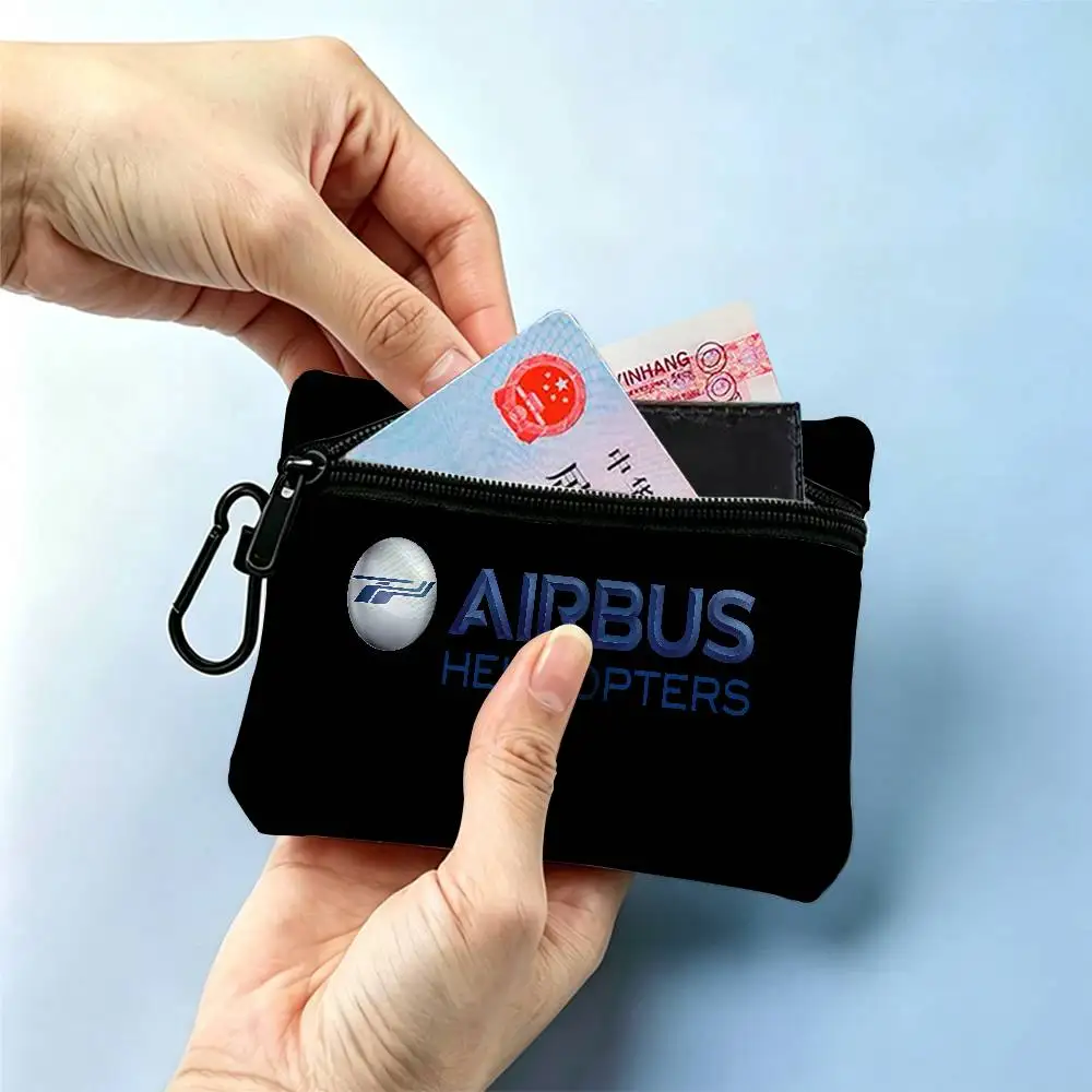A-Airbus Mini Oxford Cloth Coin Purse With Carabiner Hook Portable Key Card Wallet Small Zipper Storage Pouch