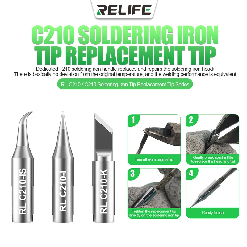 

RELIFE RL-C210 (I/IS/K) Universal C210 Soldering Iron Tip Replacement Head Replacement Repair Soldering Station Welding JBC