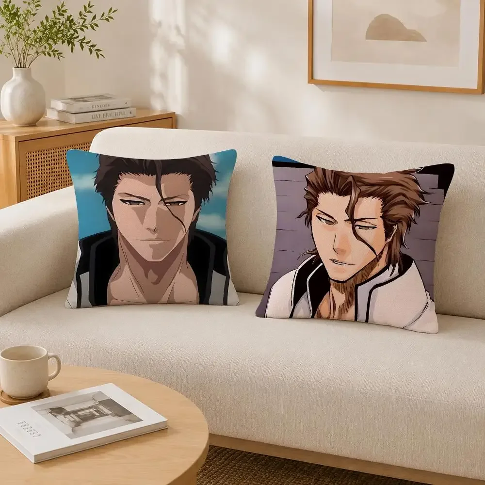 Anime Character Sosuke Aizen Cushion Cover Soft Fluffy Short Plush  Pillow Case Throw Decorative for Sofa Bedroom Home Decor