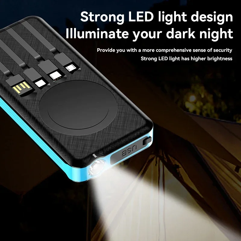 باور بانك محمول يعمل بالطاقة الشمسية بقدرة 50000 مللي أمبير في الساعة PD22.5 وات شحن سريع للغاية مدمج بأربعة أسلاك لهاتف آيفون وهواوي وسامسونج #2