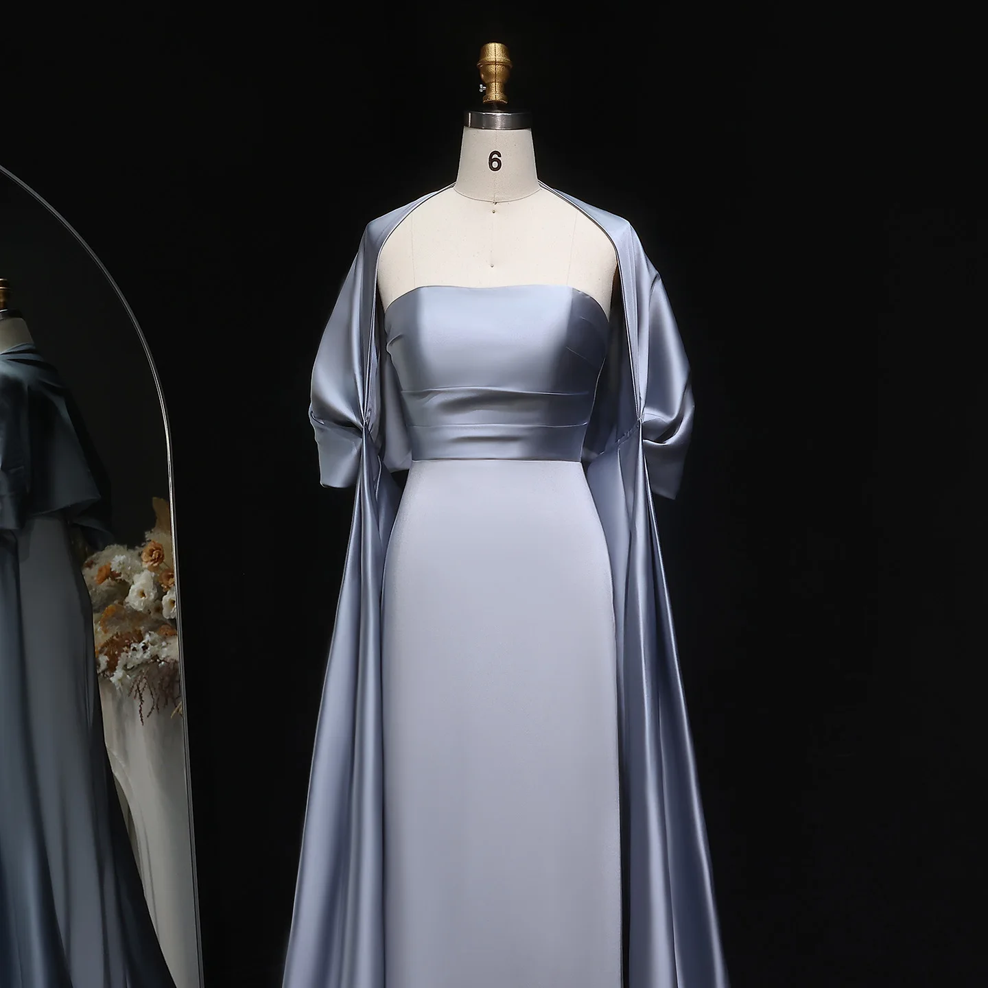 Sharon Said Elegante abito da sera in raso grigio con mantello Abiti da festa di nozze da donna modesti SF071 personalizzati