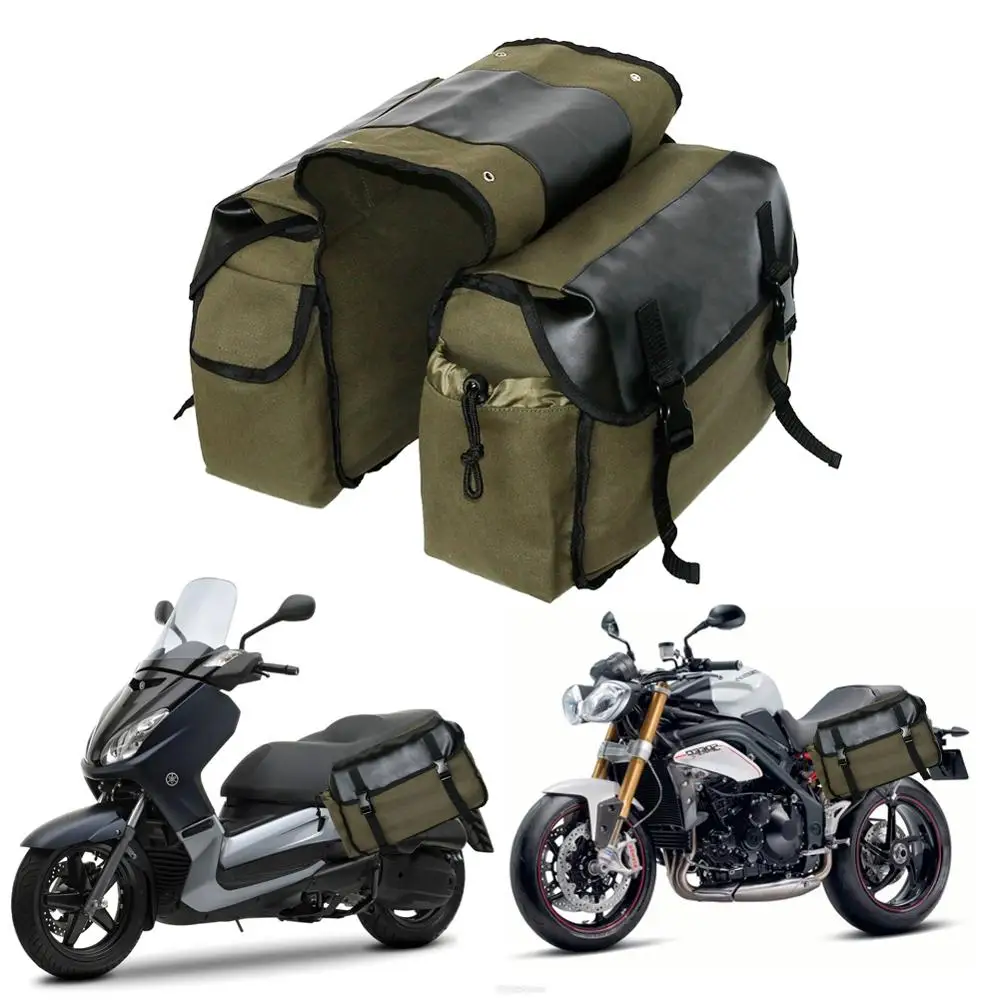 Upgrade Touring Motorbike Saddle Bag Motorcycle Canvas Waterproof Panniers Box Side Tool Bags Pouch For Storage Luggage Rack