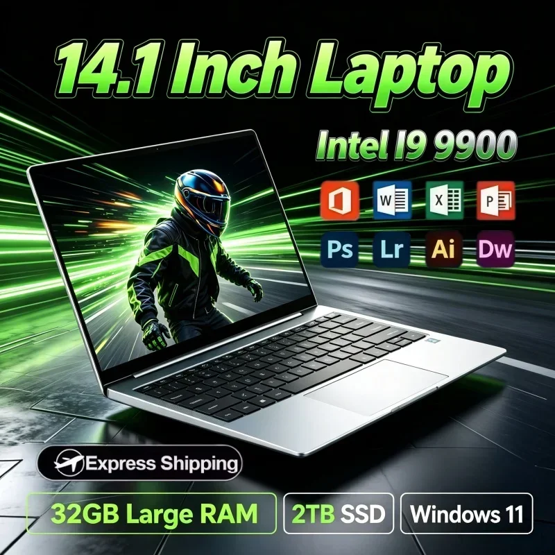 2026 14.1 Inch Cost‑Effective Intel I9‑9900 Laptop Windows11 32GB RAM 2TB SSD Complete Configuration Notebook For Home Daily Use