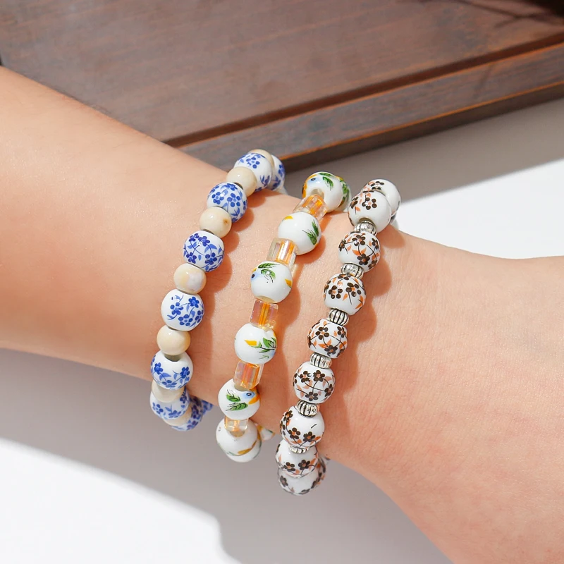 

3Pcs/set Chinese Style Blue and White Porcelain Beads Bracelet for Women Classical Simple Bracelets Girls Charm Jewelry Gift