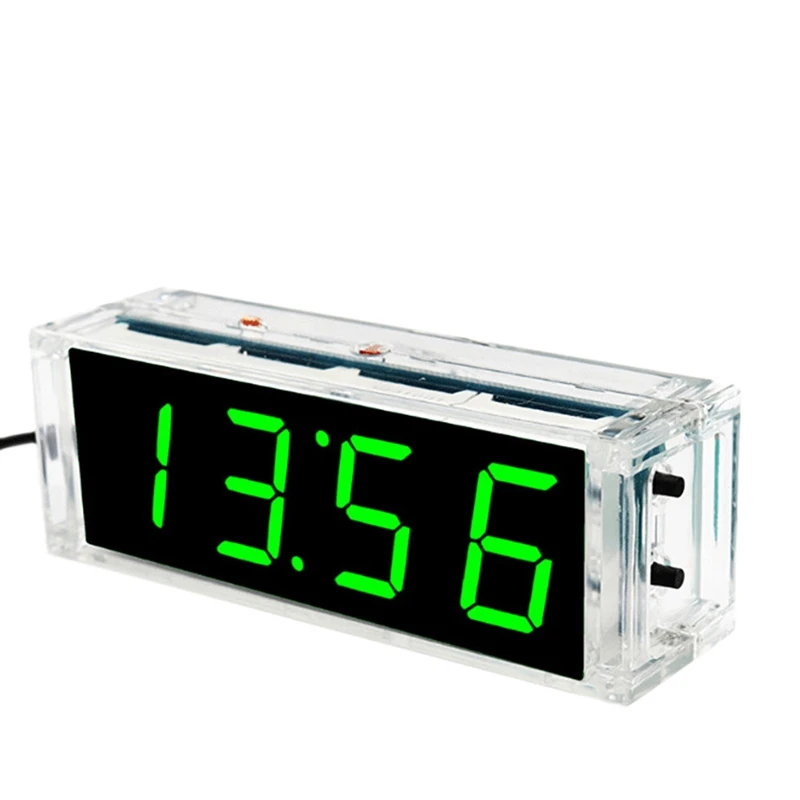 DIY Digital Clock Kit 4 Digit LED Electronic Clock Kit Large Screen With Transparent Case LED Green