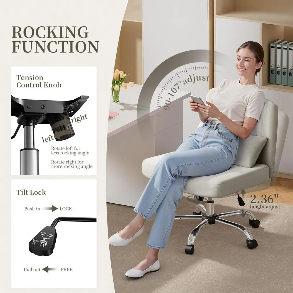 كرسي مكتب أنيق ذو غرز متقاطعة مع عجلات دوارة، كرسي مكتب مريح للمنزل، مقعد زينة بارتفاع قابل للتعديل، بيج قطيفة