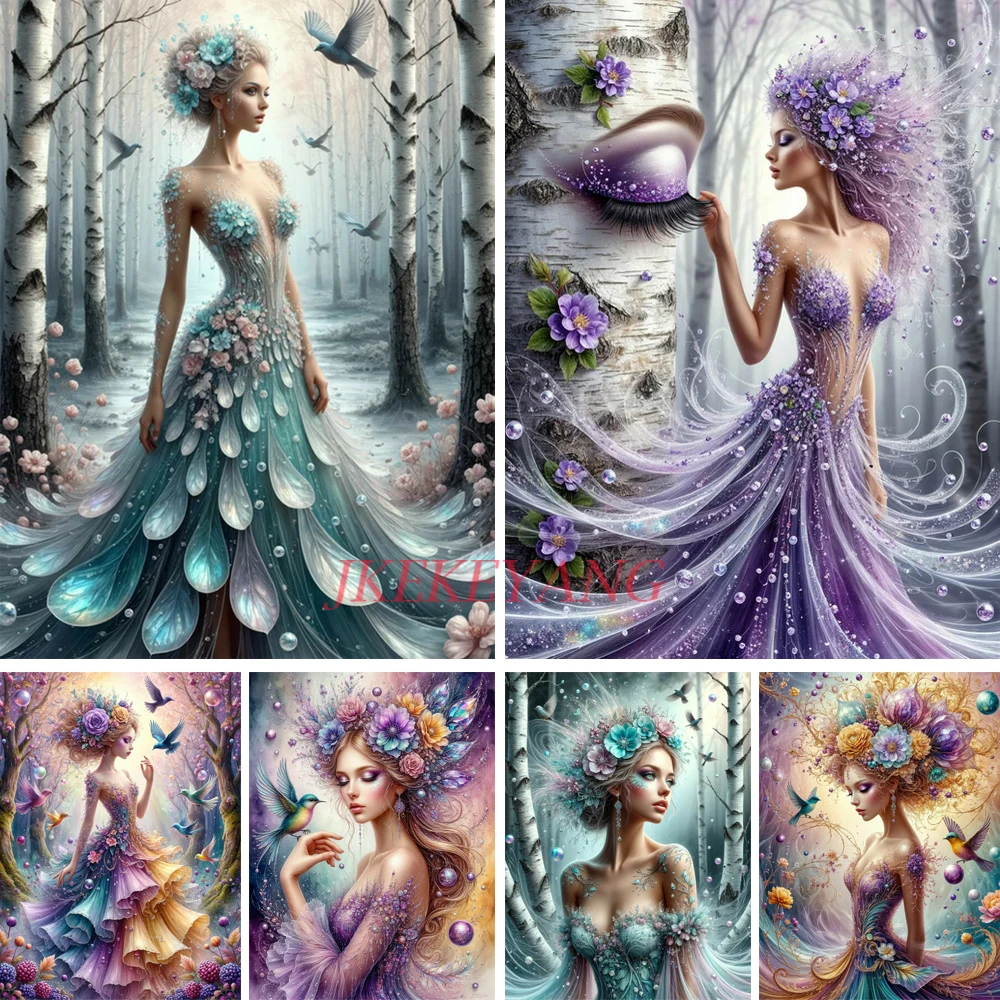 

5D Diy Diamond Embroidery Fantasy Forest Woman and Bird Picture Diamond Painting Cross stitch Needleworks Home Decor J3506