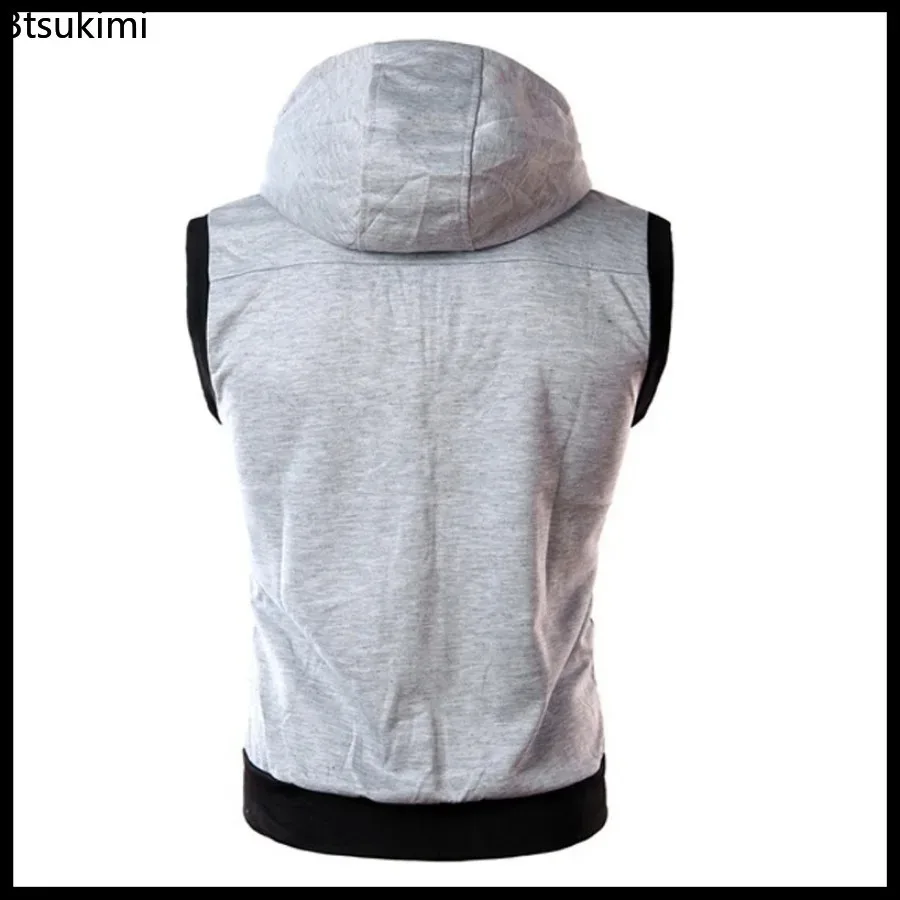 2024 Men\'s Sleeveless Hoodies Fashion Casual Zipper Hooded Sweatshirt Men Bodybuilding Tank Top Sporting Shirt Waistcoat Vest