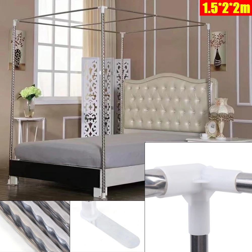Canopy Bed Frame Post Stainless 4 Corner Mosquito Netting Frame Bracket Support 4 Corner Stainless Bedding Canopy Frame Post