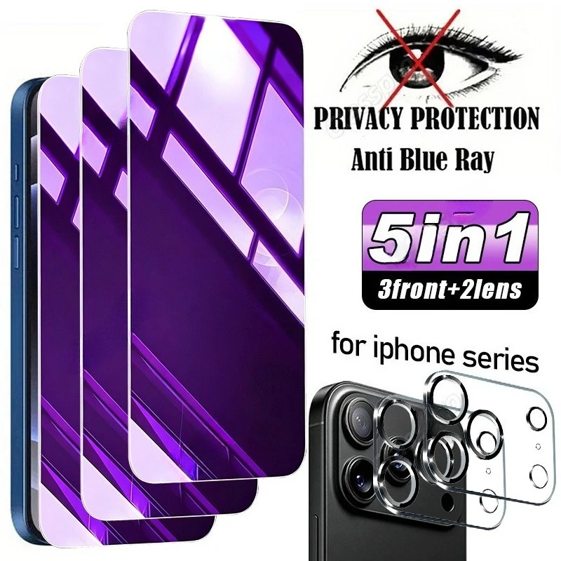 3pcs Anti Blue Light Privacy Screen Protector and 2pcs lens protective films,for Iphone 18 Pro Max/18 Pro/17/16/15/14/13/12/11