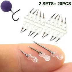 20pcs Metal Bait Spike Carp Fishing Accessories Bait Sting Boilies Pin with Clear Rubber Corn Ronnie Hair Rig Carp Feeder Tackle