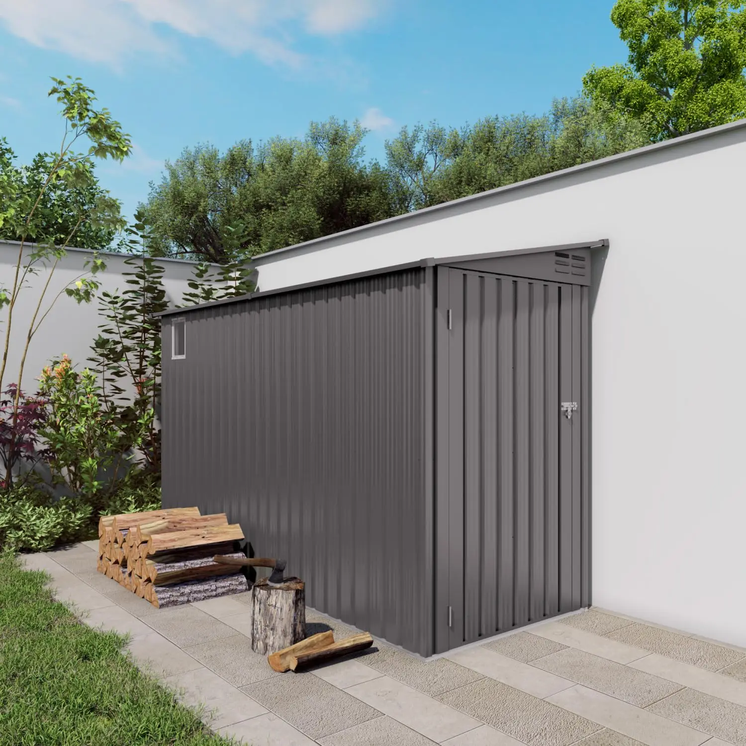 4x9 FT Lean to Shed with Windows, Metal Garden Shed Tool House with Sloping Roof