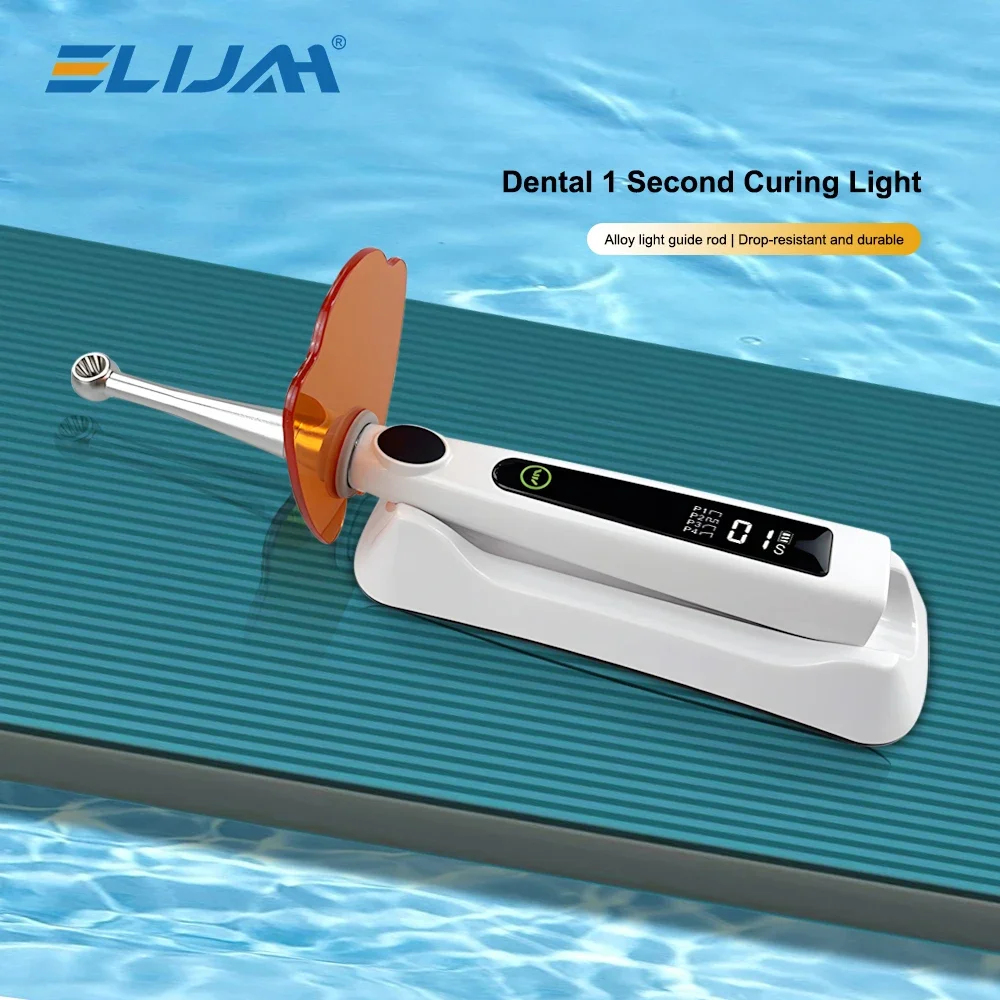 ELIJAH Dental Curing LED-Lampe, kabellos, 1 Sekunde, Heillicht, 800–2400 mW/cm2, Zahnmedizin-Ausrüstung, Metallkopf, 360 °   Rotierende Laborwerkzeuge