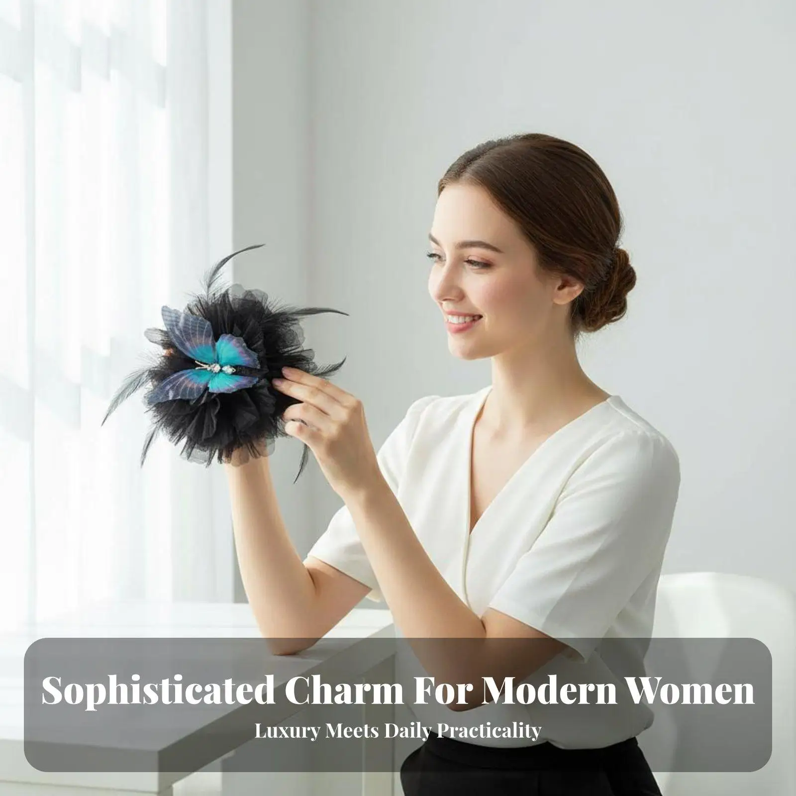Butterfly Feather Hair Clip Light Luxury Aesthetic Butterfly Hair Clip Elegant Design for Young Adults, Trendsetters, Daily 3