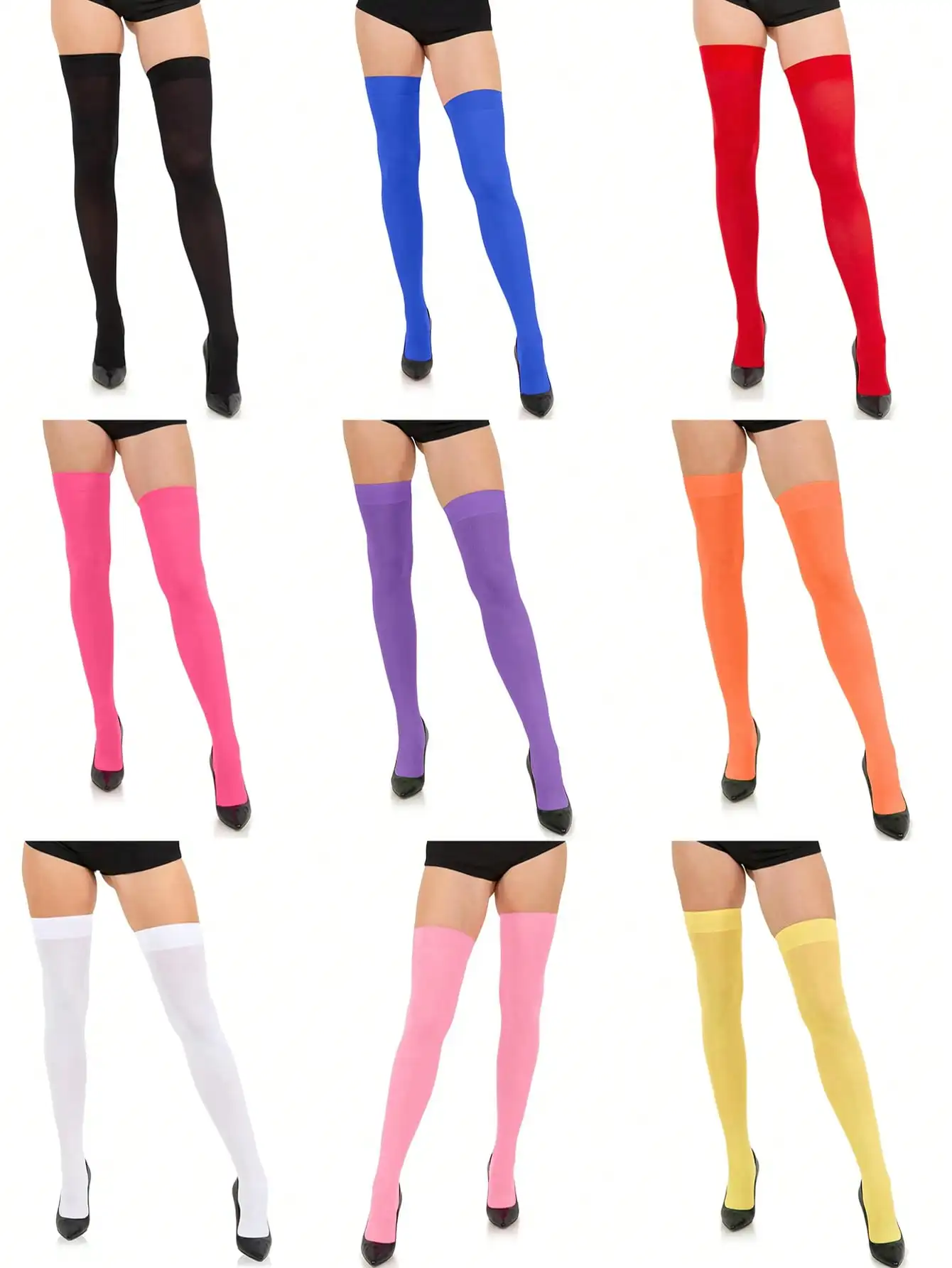 

Женские непрозрачные нейлоновые чулки до бедра однотонных цветов для костюмов или повседневной носки