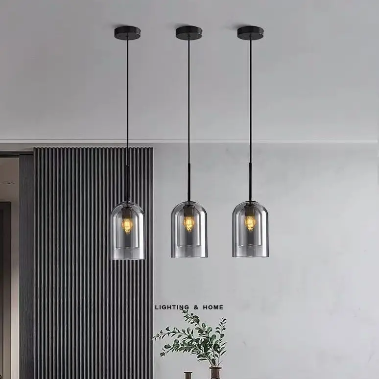 Nordic Led Glass Pendant Lamp Gray Amber Modern Hanging Lighting Luxury Art Restaurant Bar Hotel Bedroom Bedside E27 Suspension