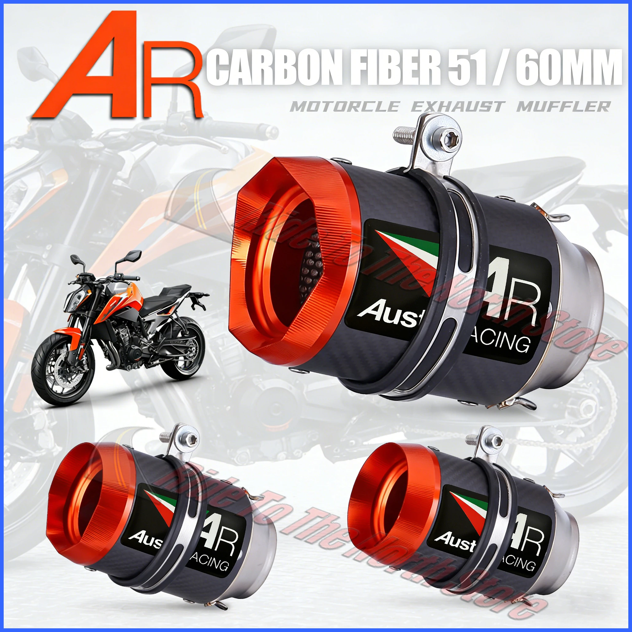 

Carbon Fiber Orange Tip AR Exhaust Muffler For GP1 Motocycle Exhaust Tail Pipe Modify 51mm60mm Interface Universal With DBKiller