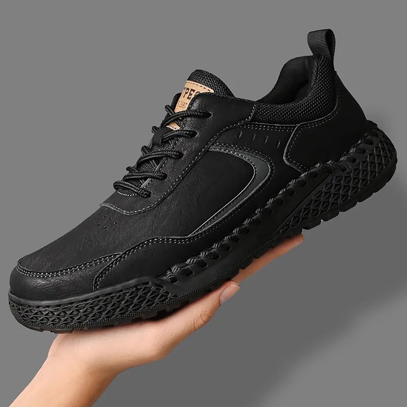 Retro Design Men's Leather Breathable Casual Shoes Anti-slip Soft-soled British-style Male Outdoor Low-top Sneakers