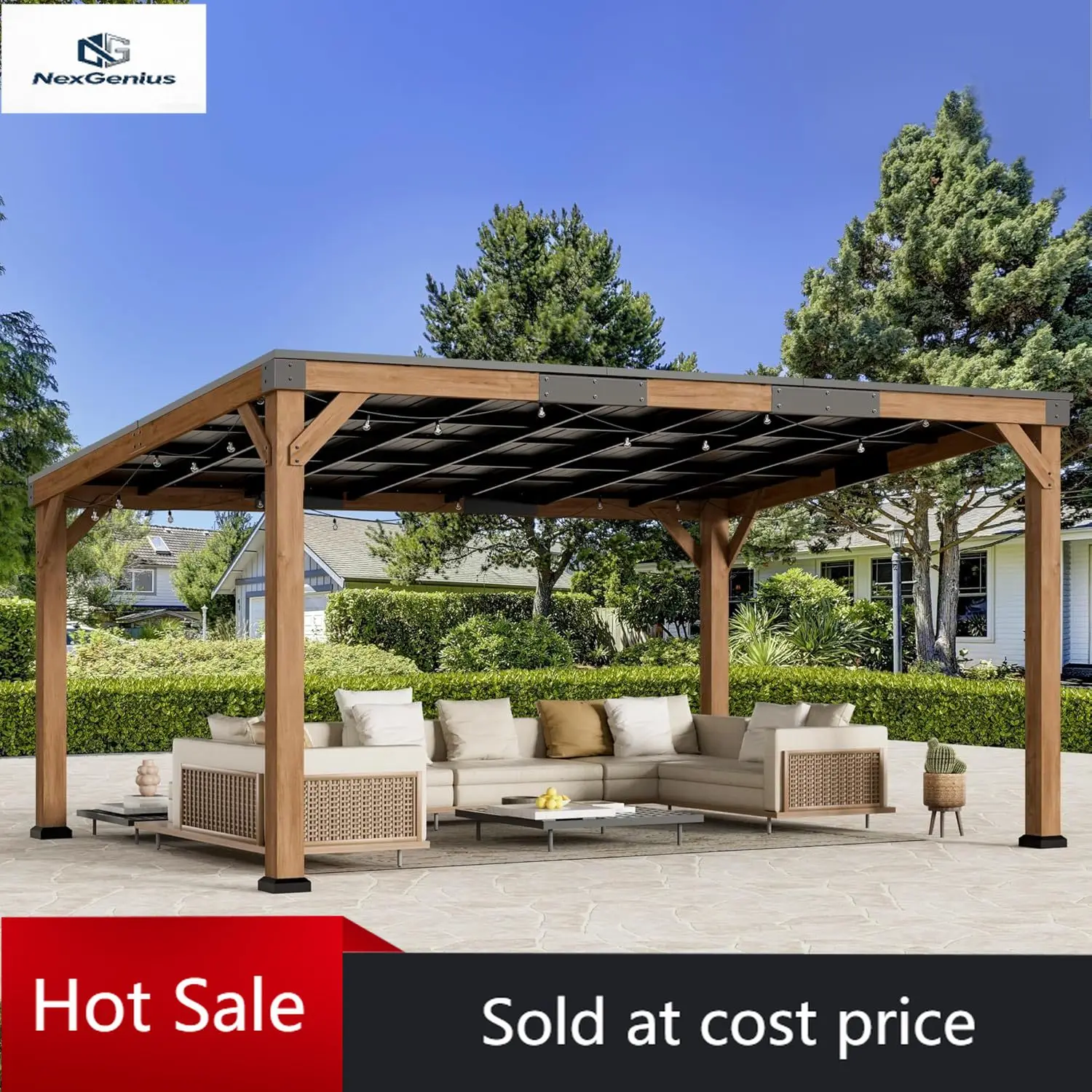 

Современная беседка из кедрового дерева Modern Shade Supreme 12' x 16' с жесткой наклонной крышей, деревянная беседка-гриль с прочной и устойчивой к гниению конструкцией, Su